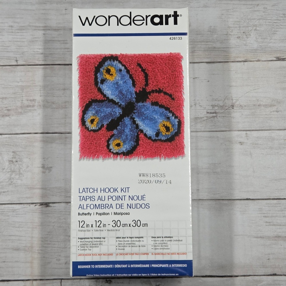 Wonderart Latch Hook Kit  12x12 Pink Butterfly 426133 Beginner Craft DIY
